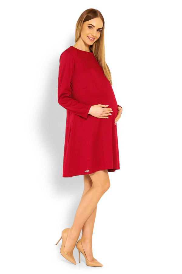 Klasické volné těhotenské šaty s áčkovým střihem červené
