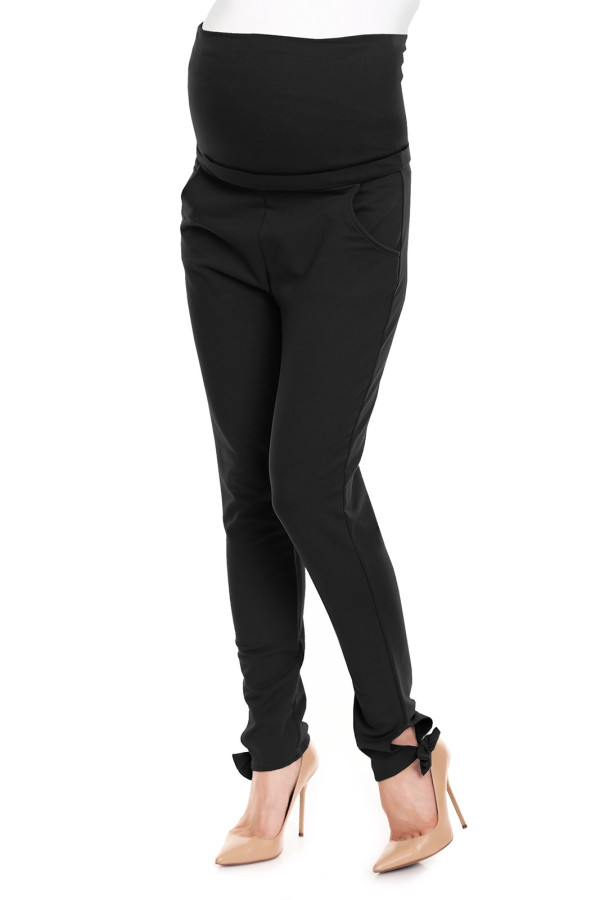 Těhotenské kalhoty s mašličkami na kotnících model 0135 černé