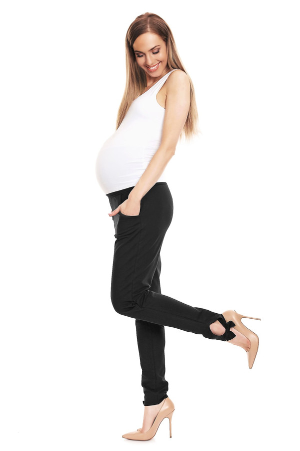 Těhotenské kalhoty s mašličkami na kotnících model 0135 černé