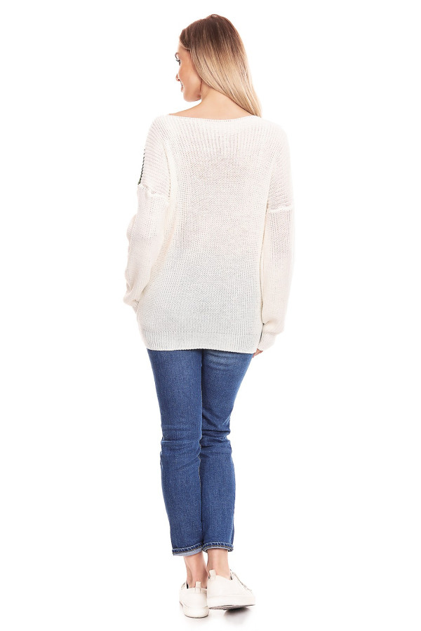Tříbarevný těhotenský svetr model 40023 barva khaki+ecru