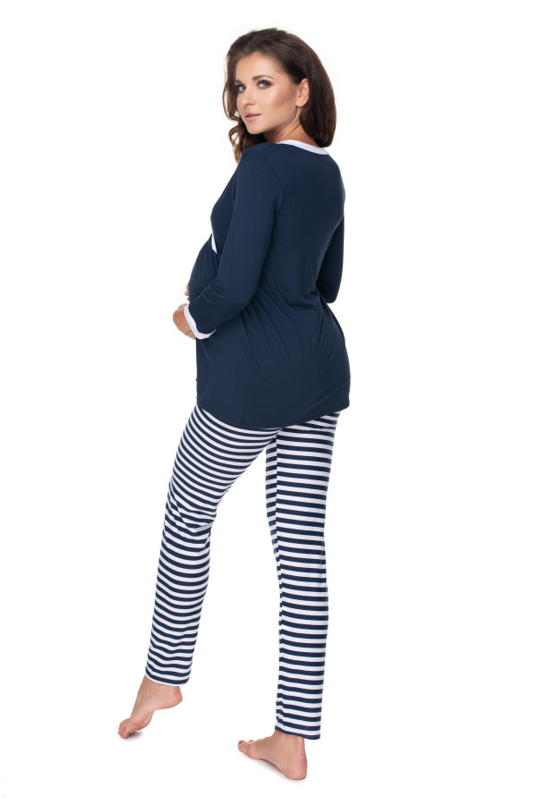 Těhotenské pyžamo s pruhovanými kalhotami model 0150 barva námořnická modrá+bílá