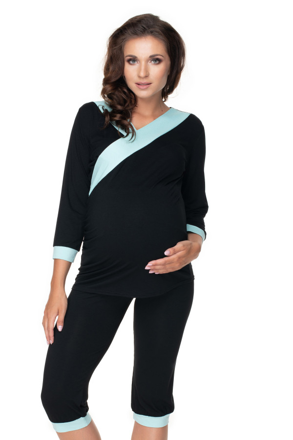 Těhotenské pyžamo s capri kalhotami model 0153 černé