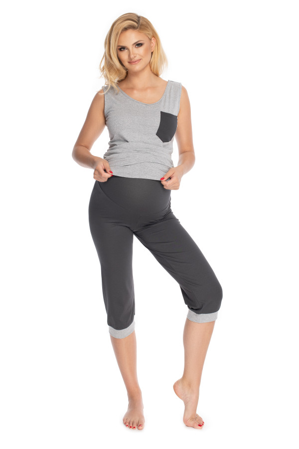 Těhotenské pyžamo s capri kalhotami model 0177 šedé