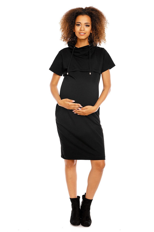 Těhotenské šaty ve stylu mikiny s prostorem na kojení model 1581 černé
