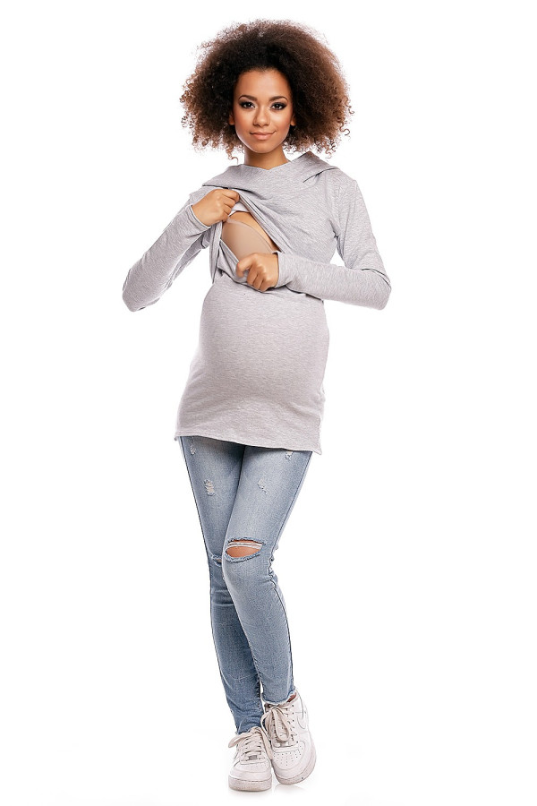Těhotenská mikina s kapucí a s prostorem na kojení model 1473 světlá šedá