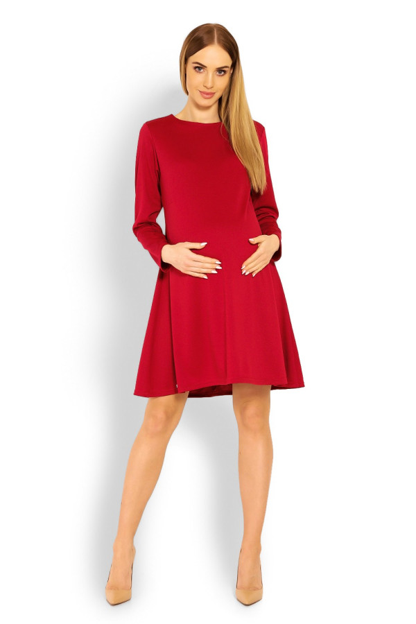 Klasické volné těhotenské šaty s áčkovým střihem červené