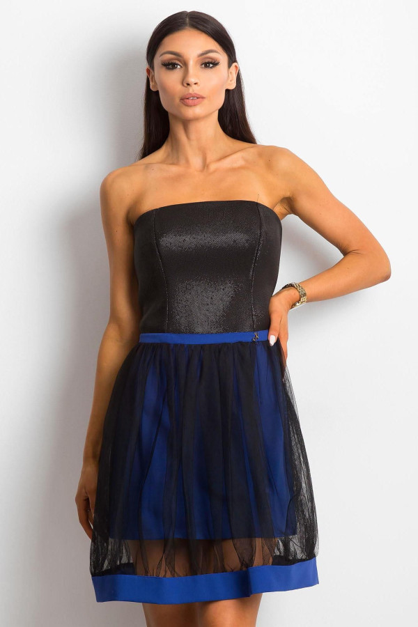 Korzetové koktejlové šaty s tylem model 89236 barva královská modrá+černá