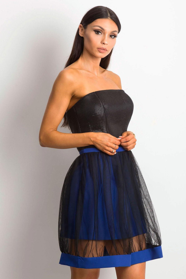 Korzetové koktejlové šaty s tylem model 89236 barva královská modrá+černá