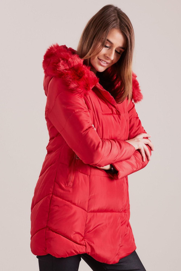 Zimní bunda s kapucí model 19308 červená
