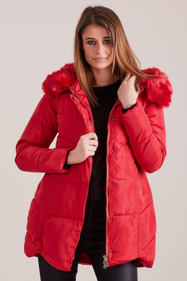 Zimní bunda s kapucí model 19308 červená