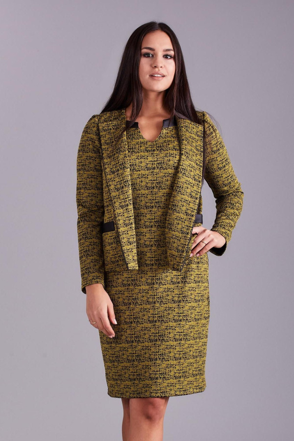 Elegantní komplet šatů a saka model 25994 barva kiwi