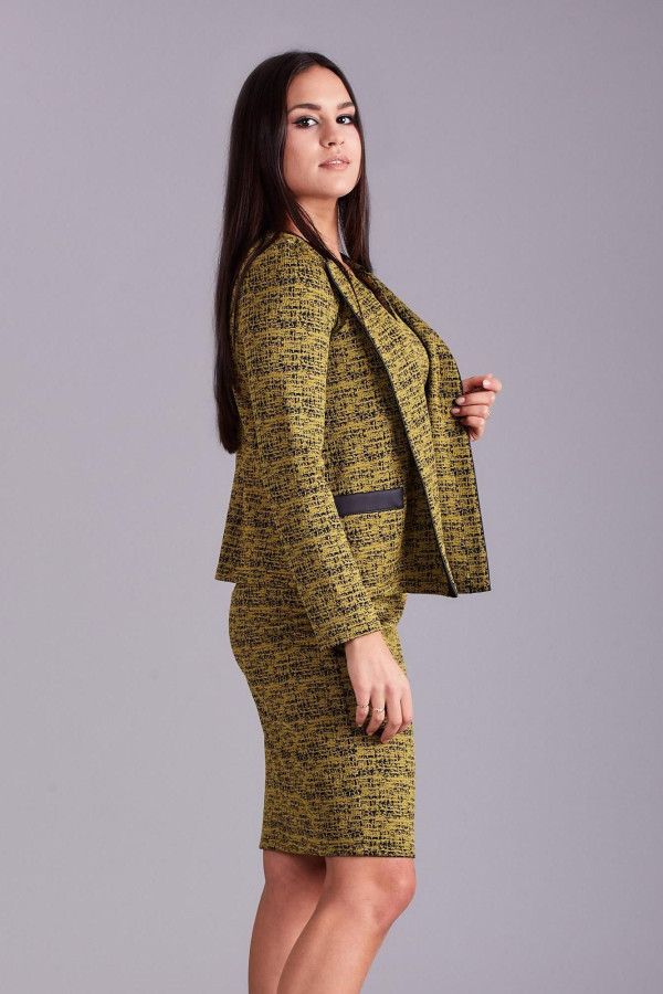 Elegantní komplet šatů a saka model 25994 barva kiwi