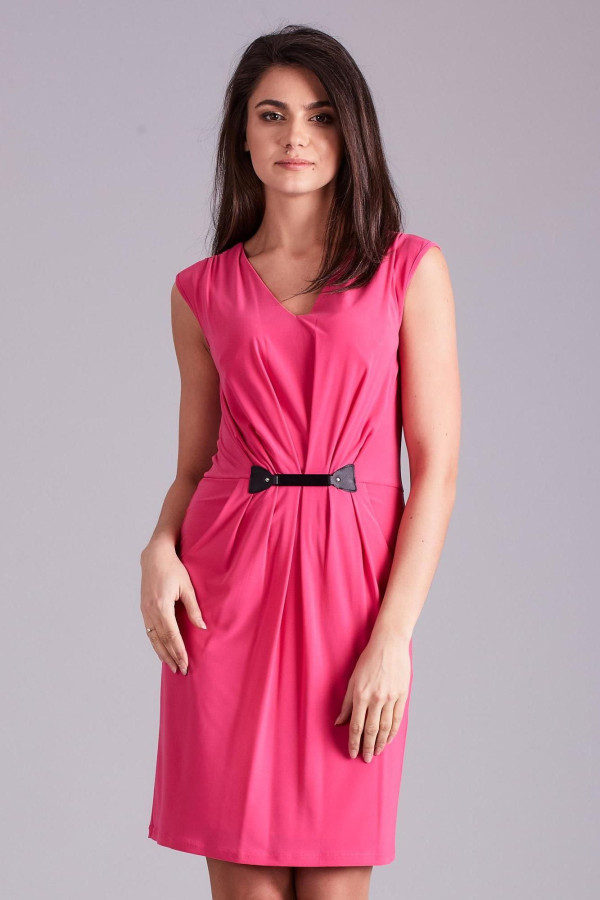 Krátké šaty s koženkovou sponou v pase model 21884 růžové