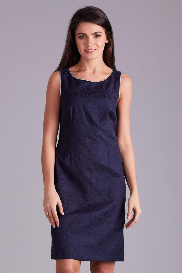 Krátké šaty na ramínka s rostlinným vzorem model 70122 barva námořnická modrá