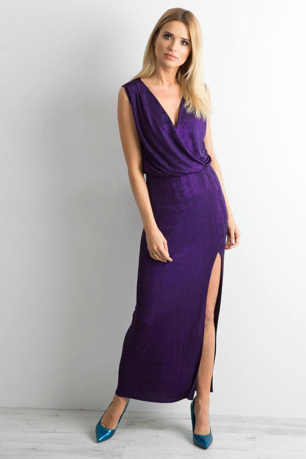 Dlouhé společenské šaty s rozparkem model 43426 fialové