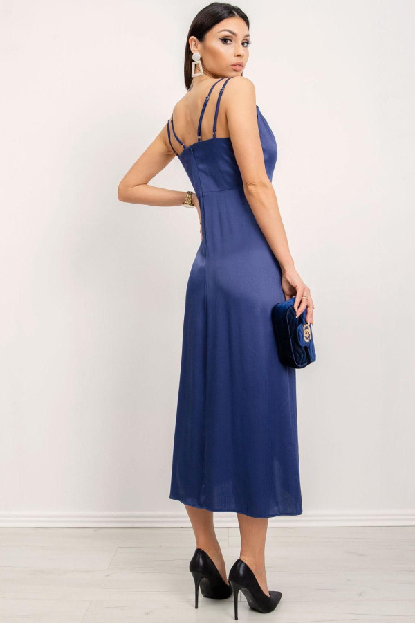 Midi koktejlové šaty na ramínka model 14151 barva královská modrá