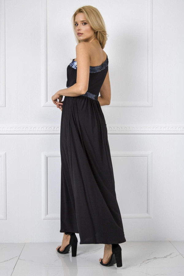 Asymetrické šaty Ashley s nařasením a flitry černé