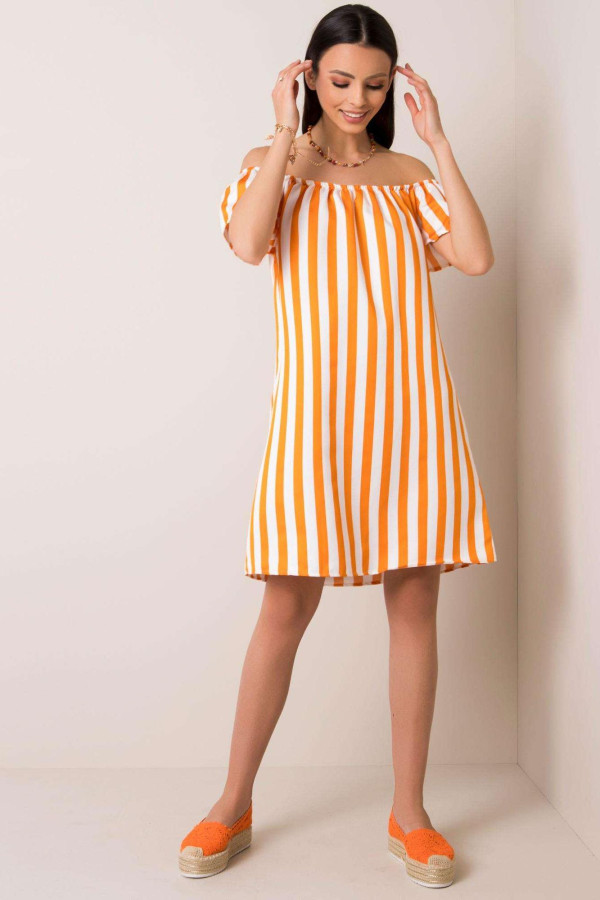 Pruhované šaty Kerri ve stylu Hispánka oranžové+bílé