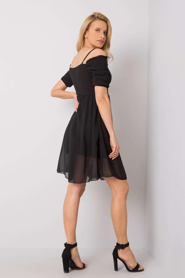 Krátké áčkové šaty Tamara s nařasením v dekoltu černé