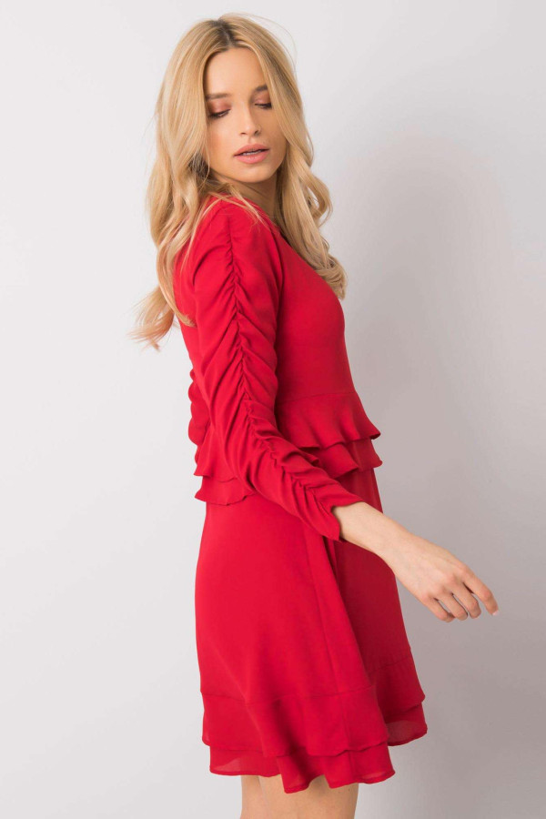 Krátké volánové šaty Camilla s nařasením na rukávech červené