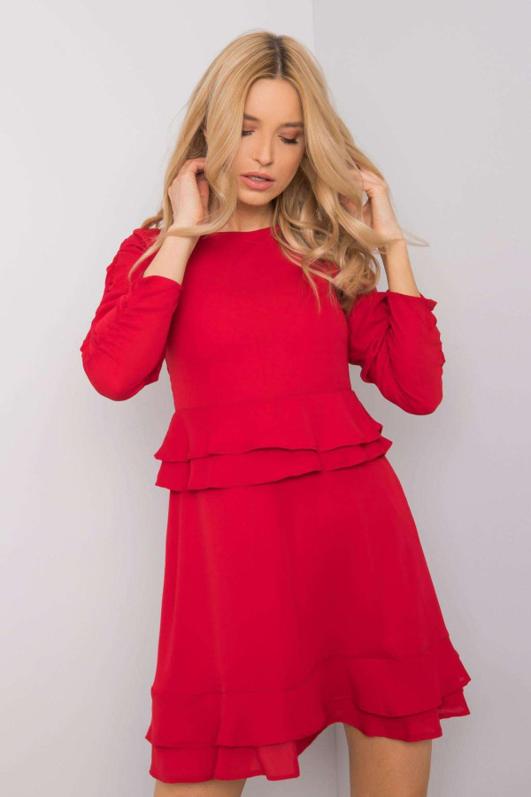 Krátké volánové šaty Camilla s nařasením na rukávech červené