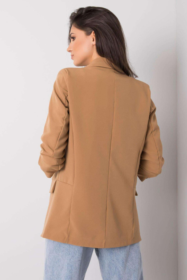 Elegantní sako s nařasenými rukávy model 52014 barva camel