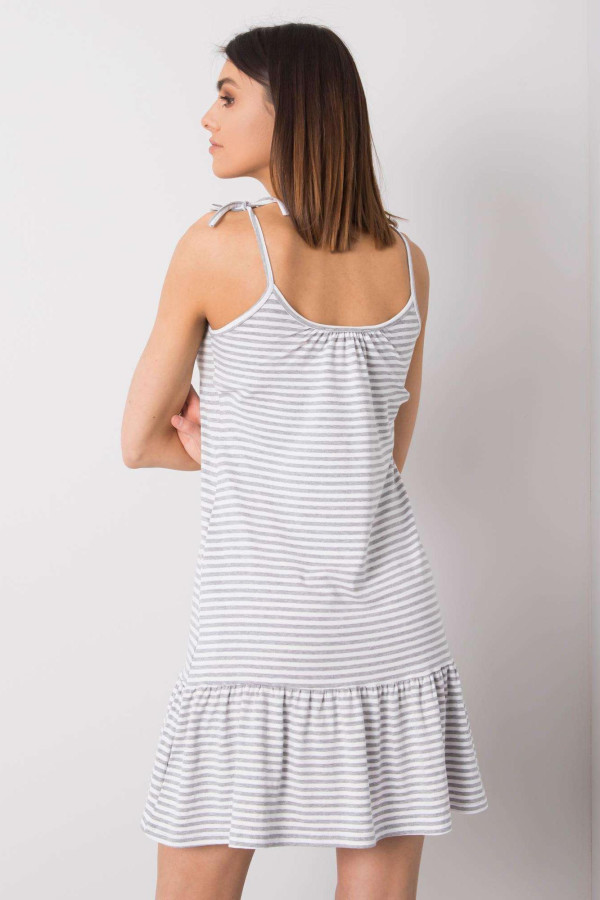 Krátké volánové šaty Seaside s ramínky na šněrování bílé+šedé
