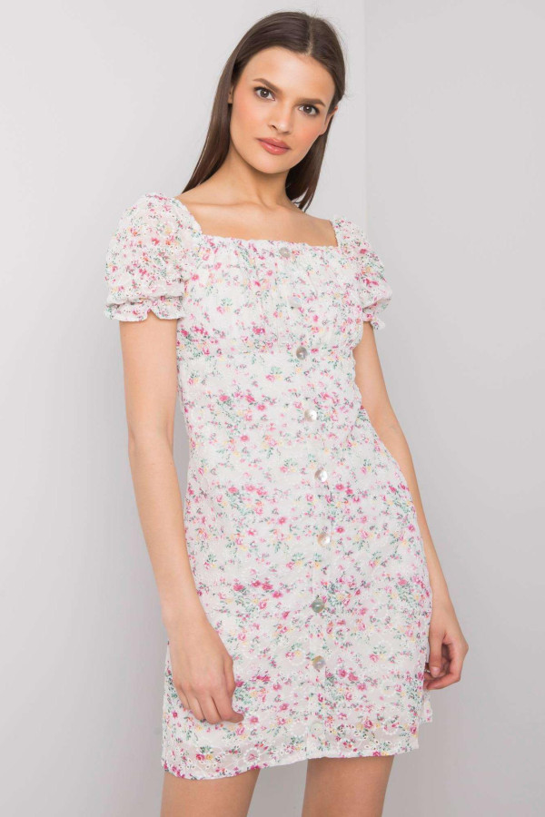 Krátké květinové šaty Alaiay s knoflíky béžové