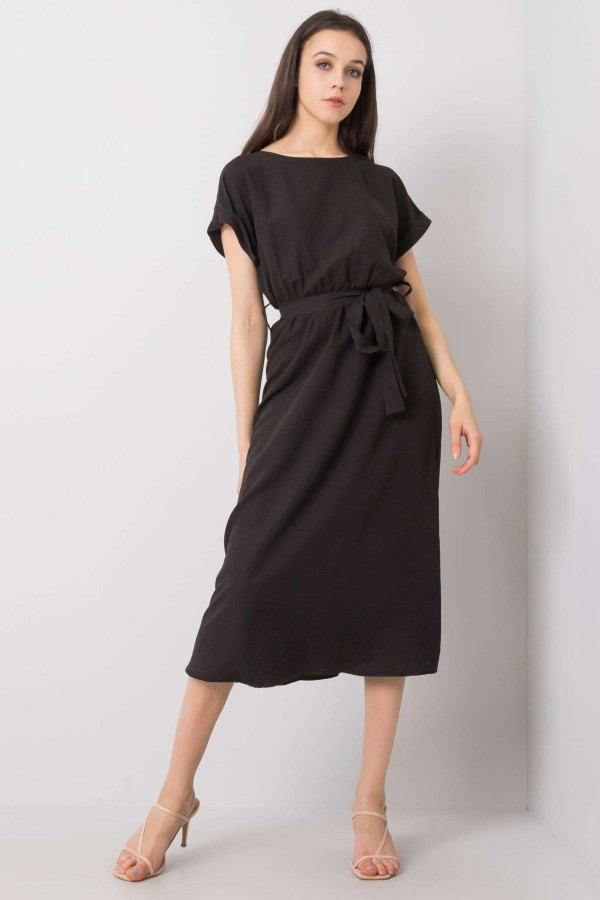 Volné midi šaty Laranya s vázáním v pase černé