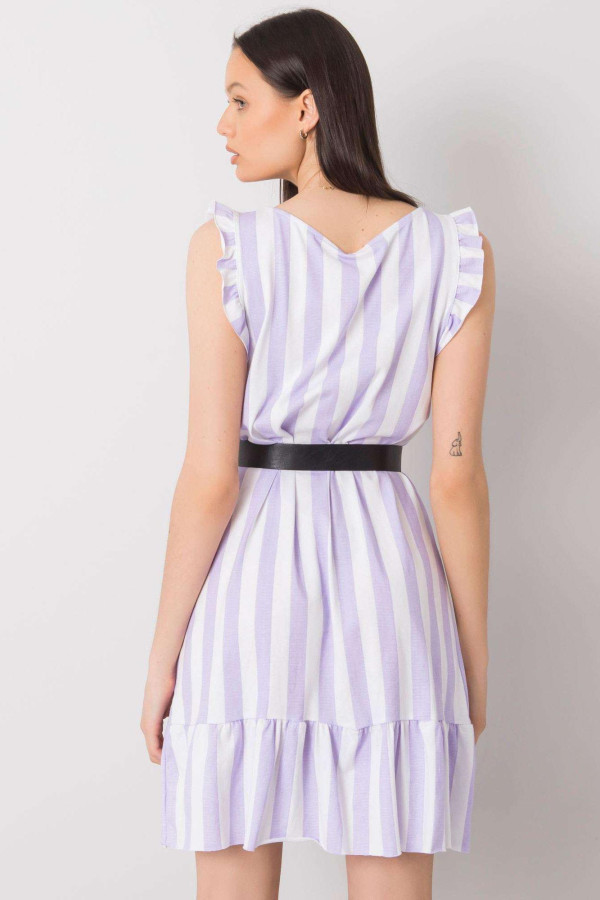Pruhované volánové šaty Maude s páskem barva lila+bílá