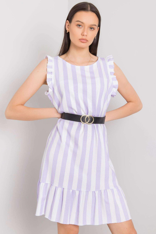 Pruhované volánové šaty Maude s páskem barva lila+bílá