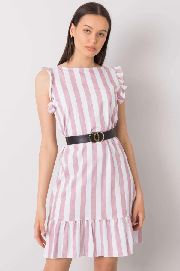 Pruhované volánové šaty Maude s páskem fialové+bílé
