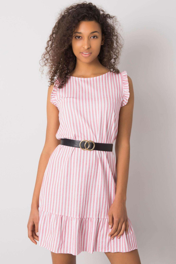 Pruhované volánové šaty Clarabelle s páskem růžové+bílé
