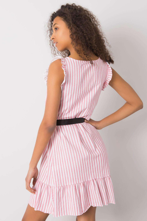 Pruhované volánové šaty Clarabelle s páskem růžové+bílé
