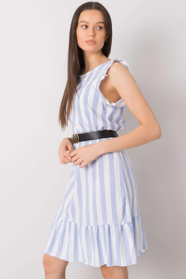 Pruhované volánové šaty Maude s páskem světle modré+bílé