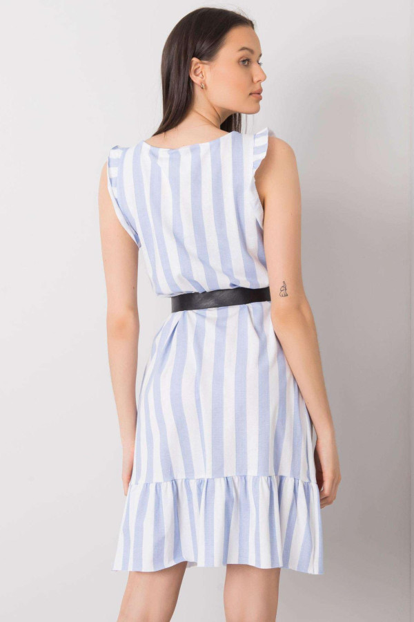Pruhované volánové šaty Maude s páskem světle modré+bílé