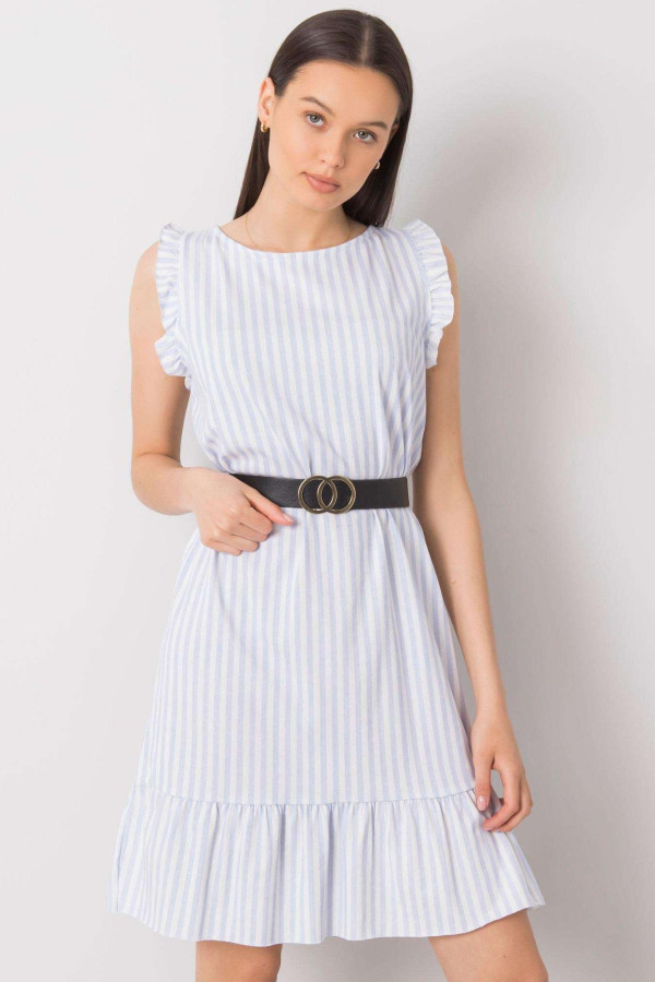 Pruhované volánové šaty Clarabelle s páskem světle modré+bílé