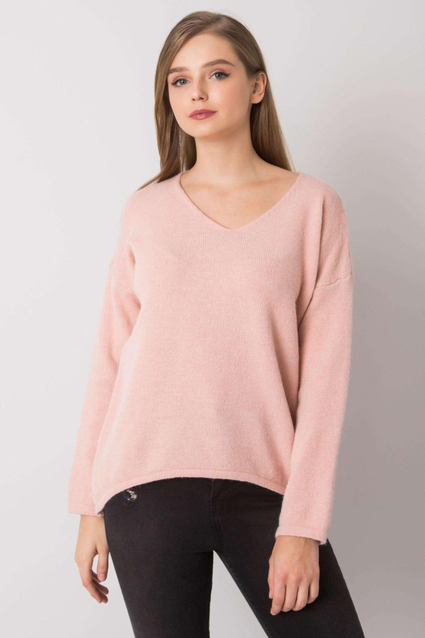 Oversize svetr Georgia s véčkovým dekoltem pudrově růžový