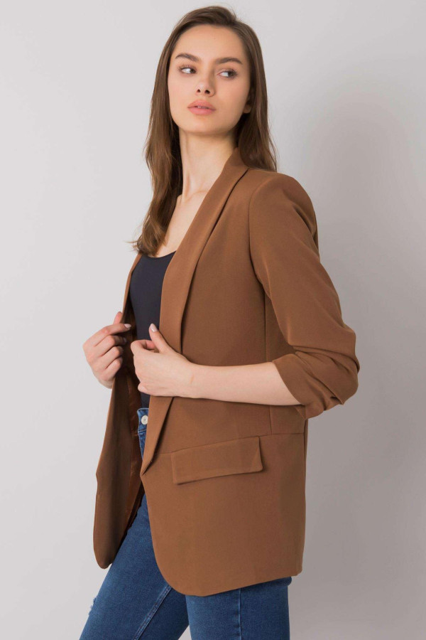 Elegantní sako s nařasenými rukávy model 52014 hnědé