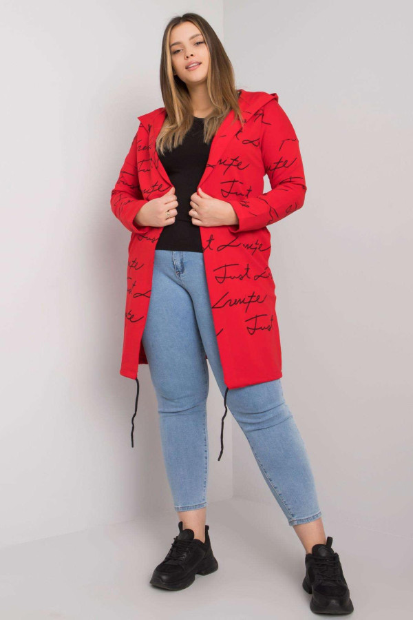 Kardigan s kapucí a nápisy model 6892 červený