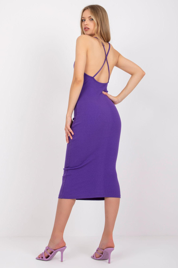 Midi šaty na ramínka Kira s odhalenými zády fialové