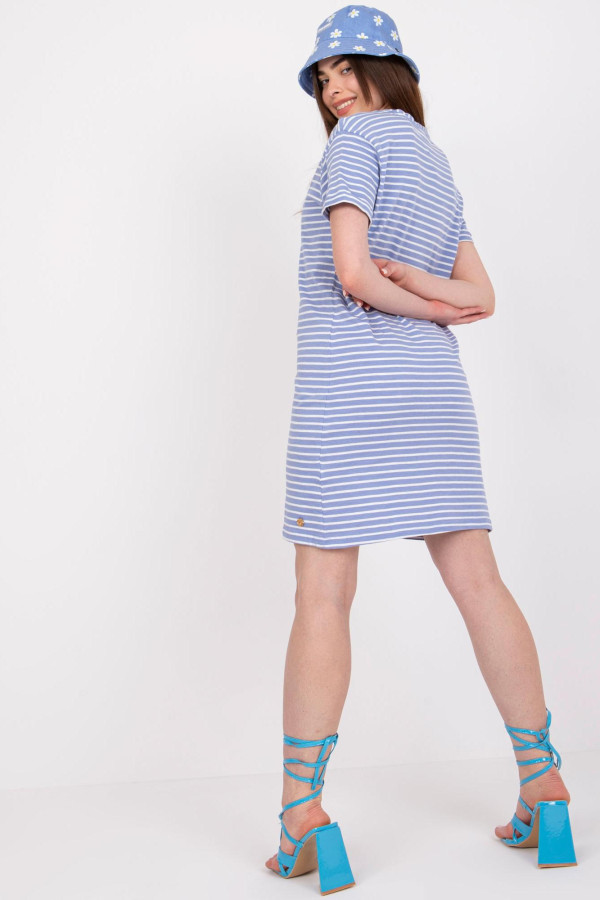 Krátké pruhované šaty s véčkovým dekoltem model 30315 světle modré+bílé