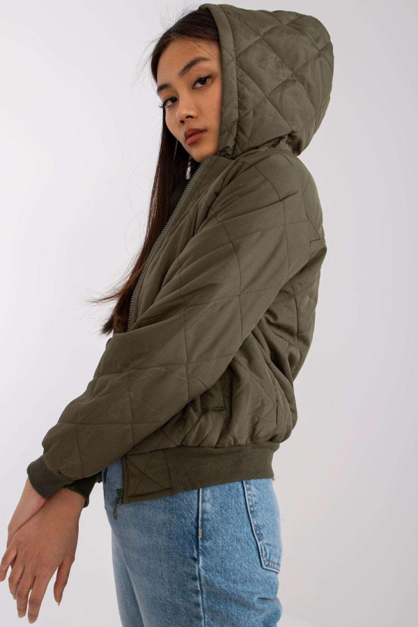 Krátká prošívaná bunda s kapucí Larah barva khaki
