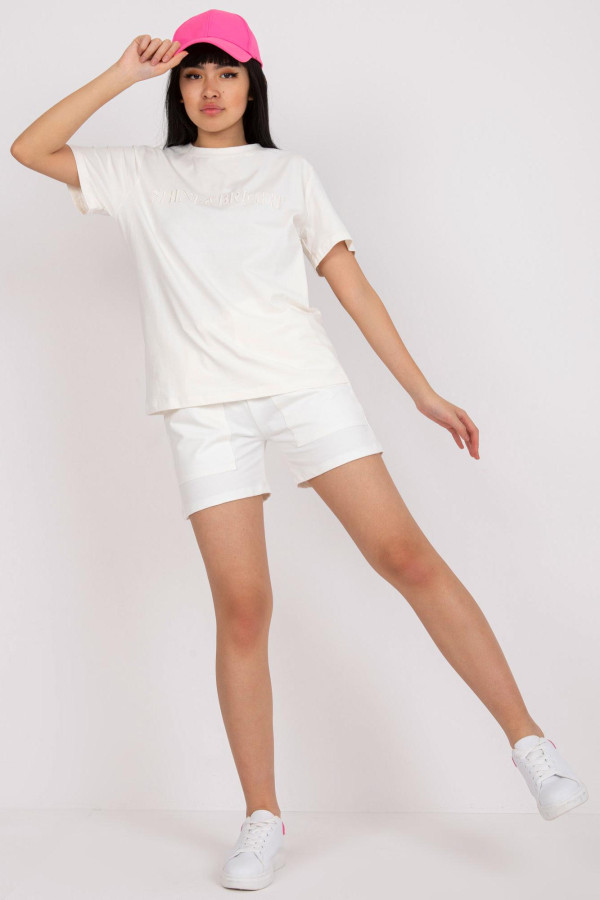 Souprava šortek a trička s vyšívaným nápisem Shine & Bright bílá