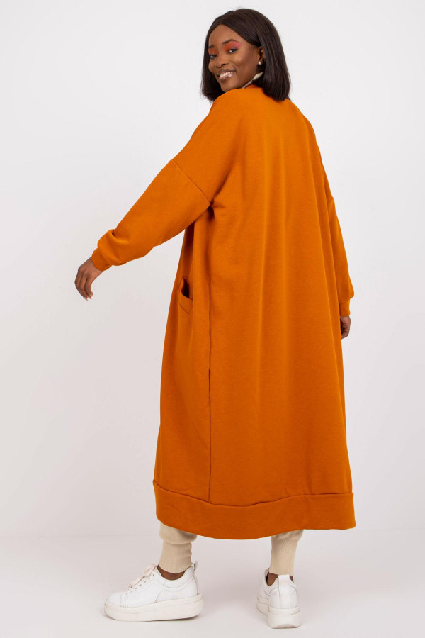 Dlouhý bavlněný kardigan s kapsami model 67203 oranžový