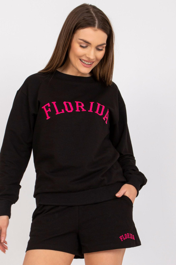 Souprava šortek a mikiny s vyšívaným nápisem Florida černá