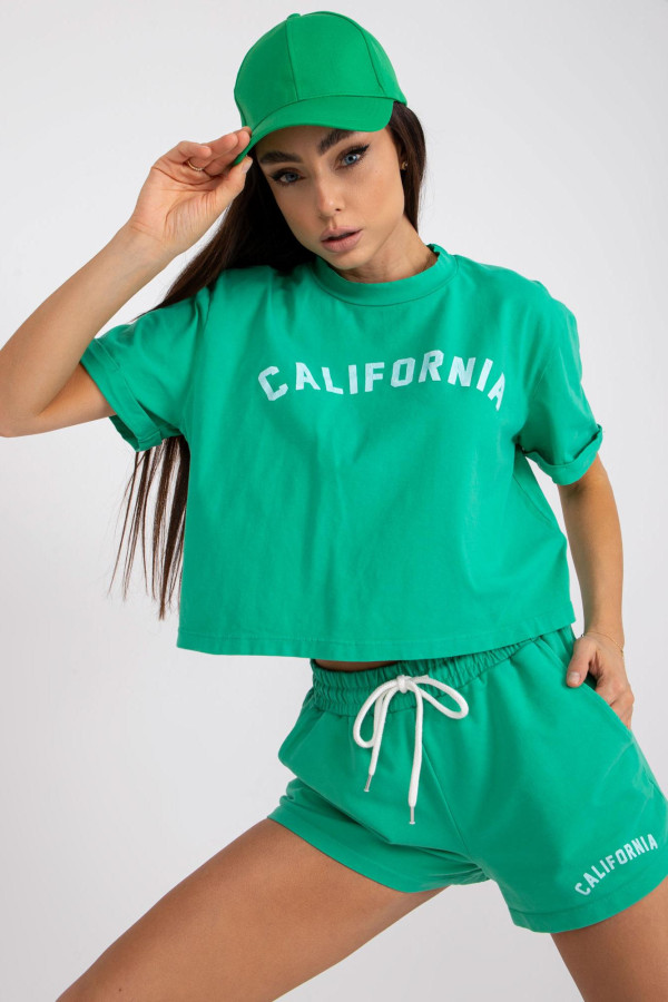 Bavlněná souprava šortek a trička s nápisem California zelená