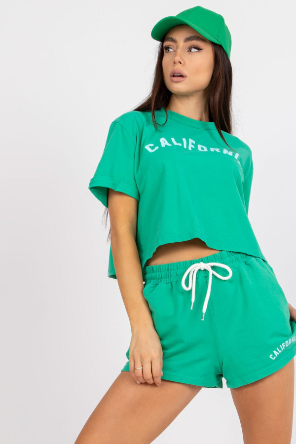 Bavlněná souprava šortek a trička s nápisem California zelená