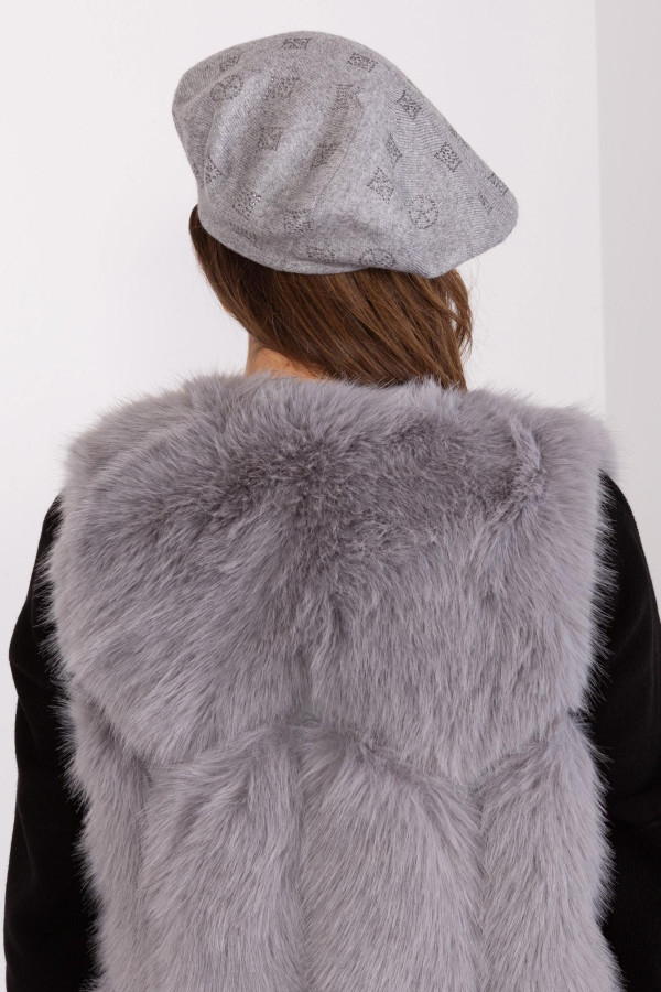 Dámská čepice baret s aplikací model 31826 šedá