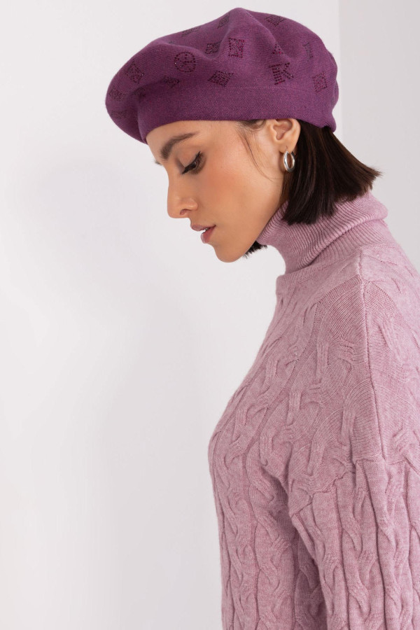 Dámská čepice baret s aplikací model 31826 fialová